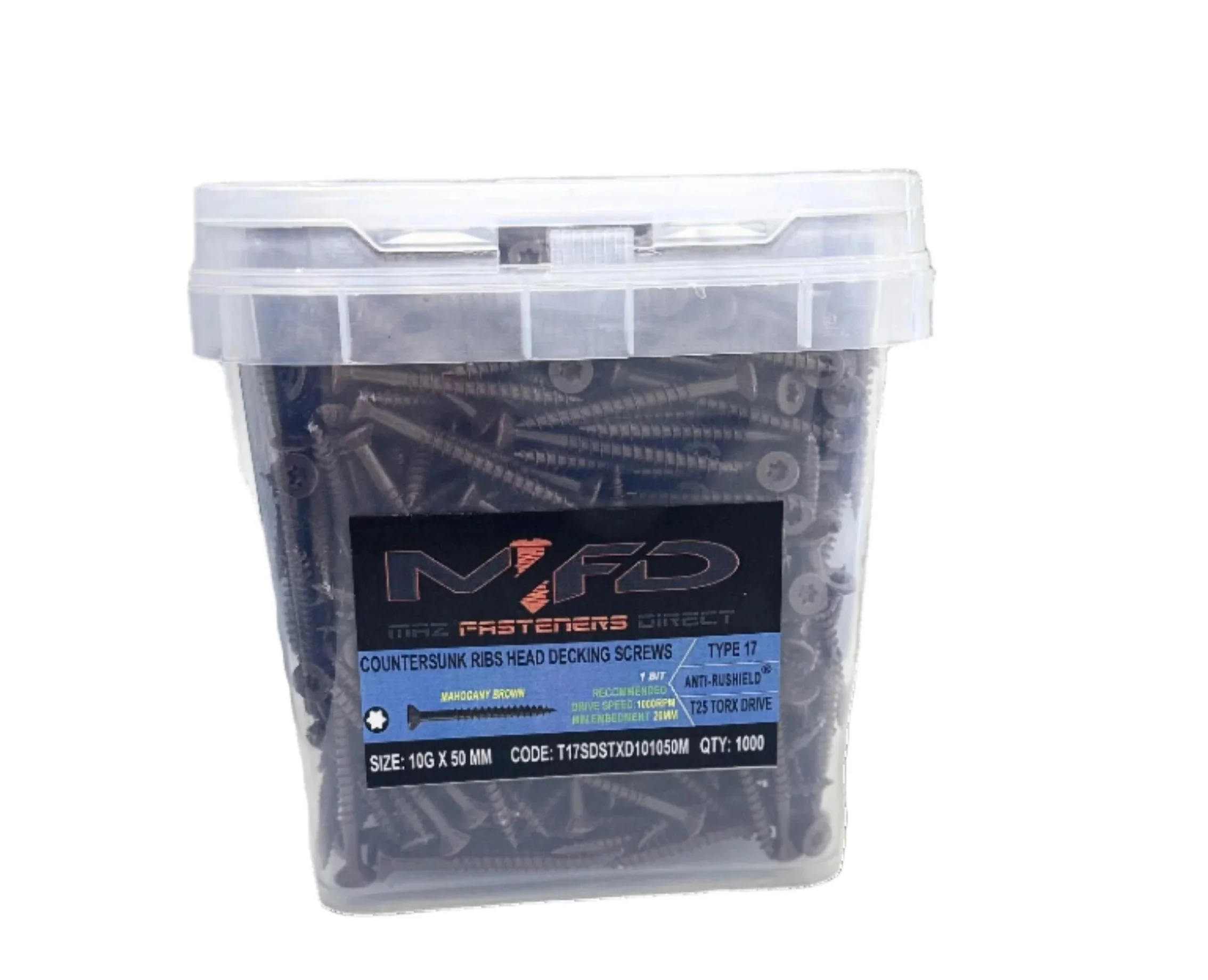 RIBBED CSK TYPE 17 SCREWS 10G X 50MM (BOX OF 1000)- MAHOGNY BROWN