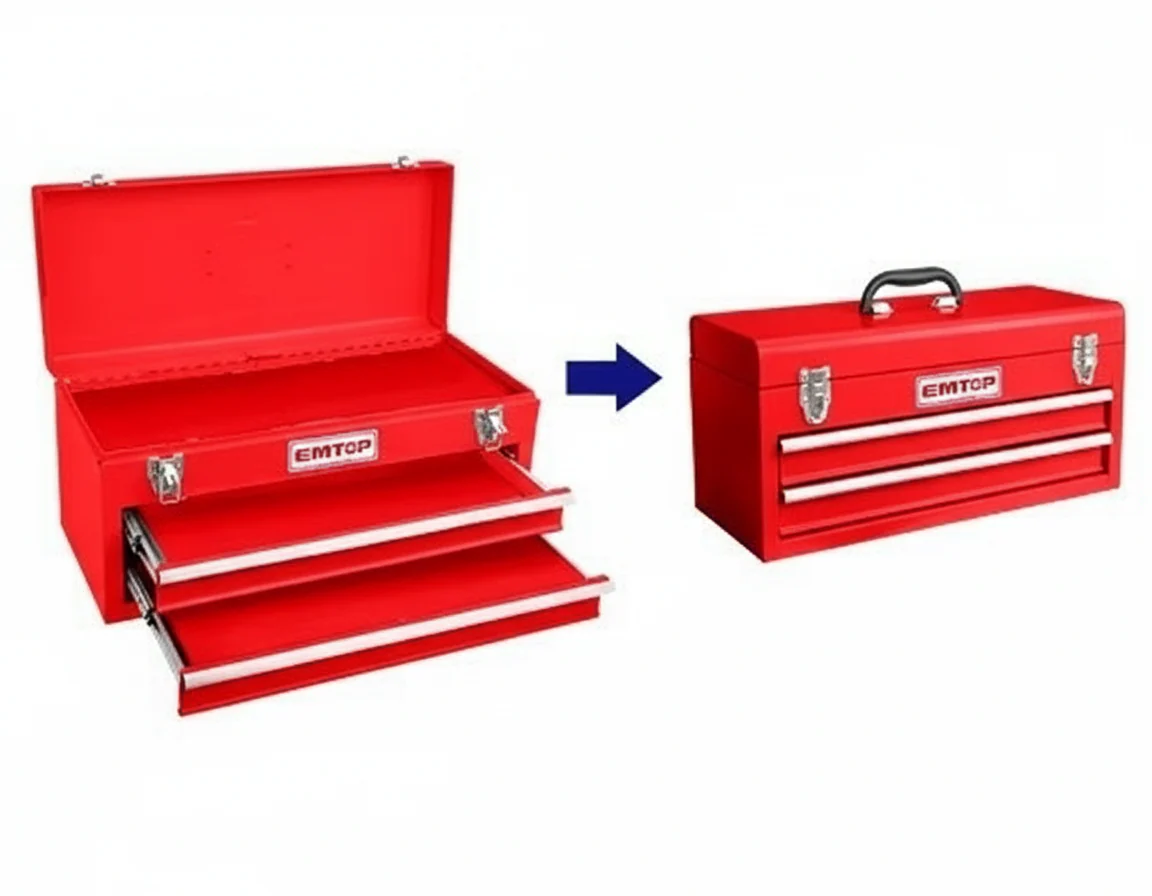 EMTOP Steel Tool Box With 2 pcs Drawers Overall Size: 520 * 218 * 243mm ETBX0202